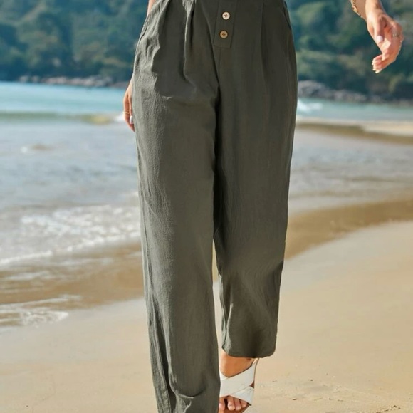 Frenchy High Waist Button Fly Fold Pleated Pants - Picture 3 of 5